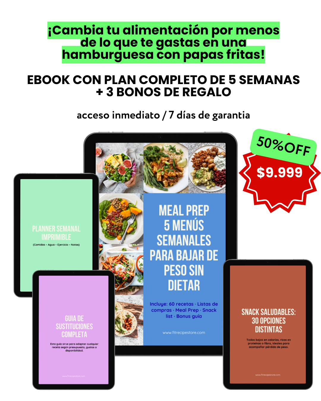 Ebook con plan completo de 5 semanas + 3 bonos de regalo